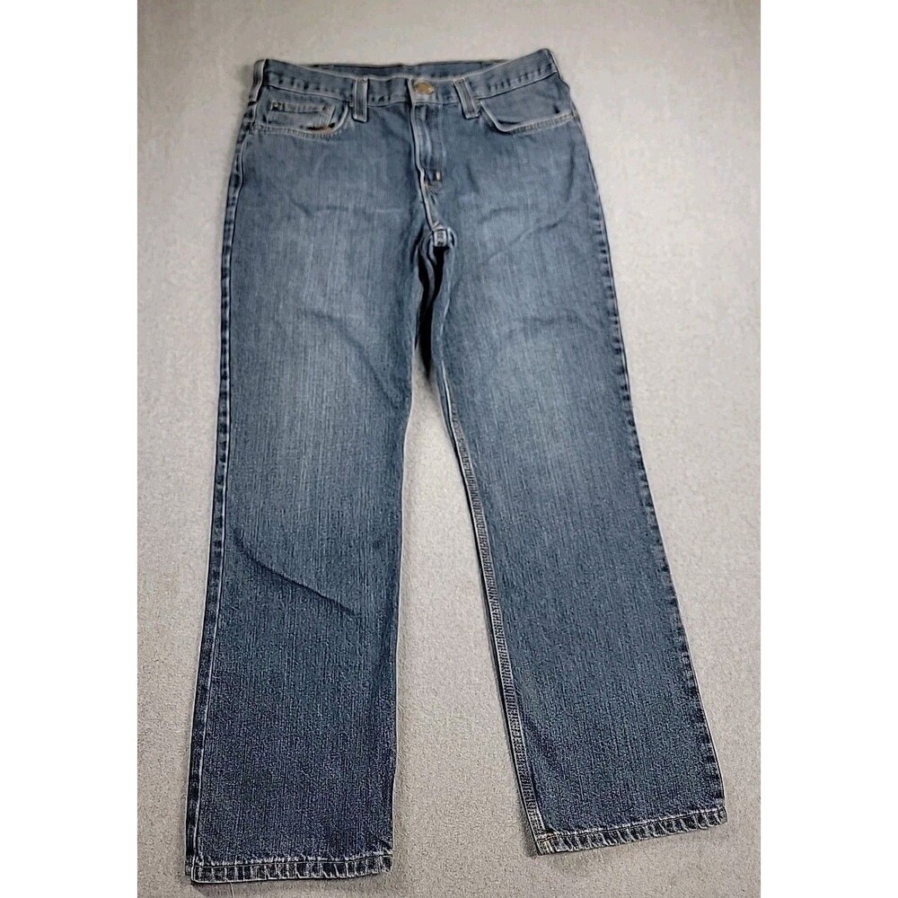 Carhartt Jeans Mens 34x29 Baggy Straight Blue‎ Mid Rise Workwear Distressed